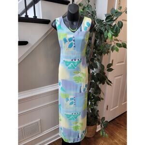 RJ Collection Dress Womens 14 Multicolor Sleeveless Long USA Made Floral